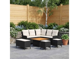 Vidaxl Conjuntos De Móveis 7 Pcs Preto E Creme Rattan De Pe