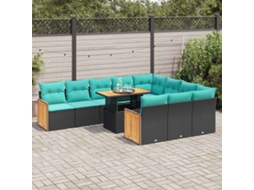 Vidaxl 11 Pcs Conjunto Sofás Jardim C/ Almofadões Vime Pe/acácia Preto