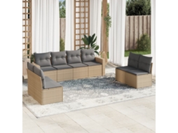 Vidaxl 8 Pcs Conjunto De Sofás P/ Jardim Com Almofadões Vime Pe Bege