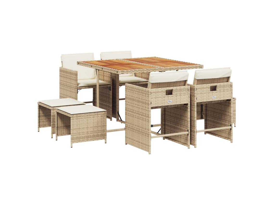 Conjunto de 9 Jantar para Jardim com Almofadões Vime Pe Bege MAISON EXCLUSIVE