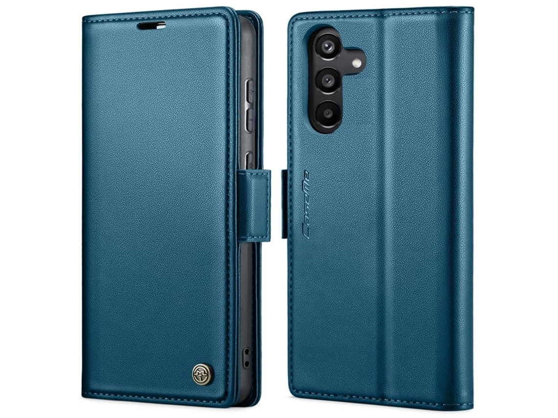 Capa Para Samsung Galaxy A35 5g Borboleta Fivela Litchi Textura De Telefone De Couro Rfid Antirroubo Azul