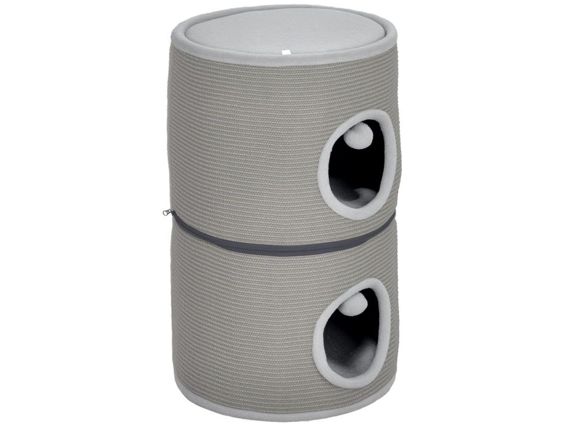 Torre Modular Cinza Com 3 Níveis, Zíper Removível E 2 Bolas, 42x69 Cm, Uso Versátil E Funcional.