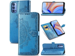 Capa Fólio Relevo Mandala Proteção para Oppo Reno4 HONGWE. Pele Premium Azul