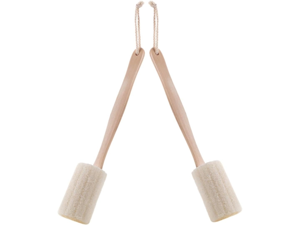 Lurelia Conjunto De 2 Buchas Vegetais De Banho Para Duche, Bucha Vegetal, Cabo Longo E Cerdas Macias, Rotina Spa Suave