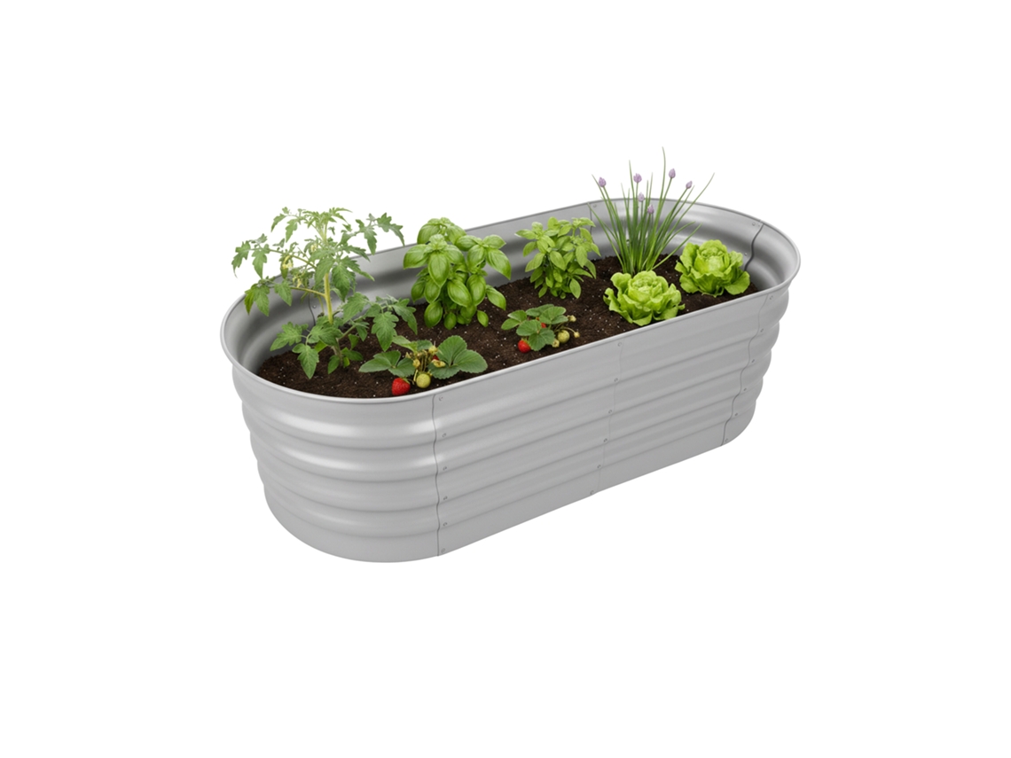 Relaxdays Canteiro Elevado, Aço Galvanizado, Flores, Plantas Legumes, 45x150x60 Cm, Meia-lua, Cinzento Claro
