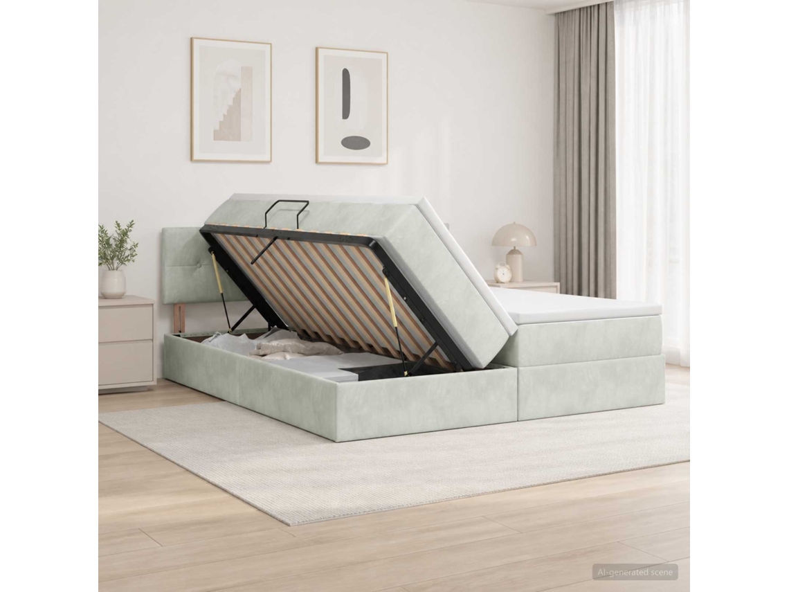 Vidaxl Cama De Armazenamento Led Com Colchão Cinzento-claro