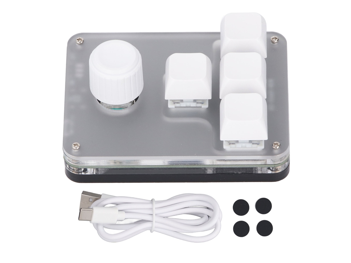 Teclado Mecânico 4 Teclas 1 Botão Rotativo Switch Azul Programável Com Luz Rgb Branco 5v 1a