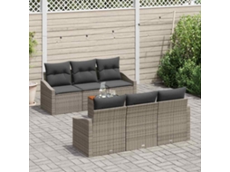 Vidaxl Conjunto De Sofá De Jardim 7 Unid. Cinzeto Vime Pe