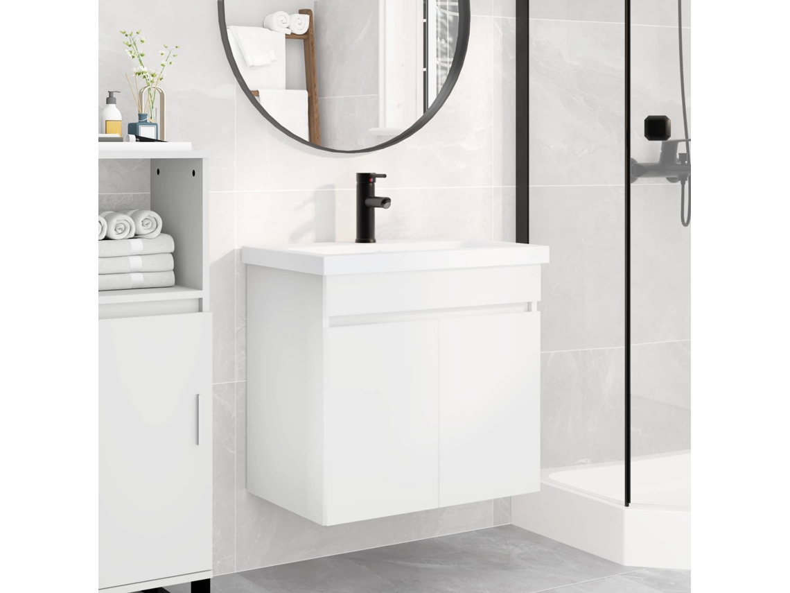 Vidaxl Conjunto De Móveis De Banheiro Com Torneira Branco