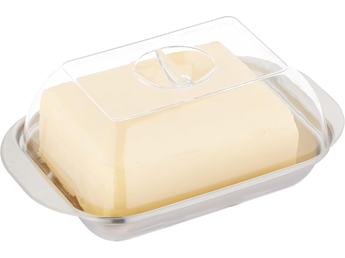 Bandeja de Manteiga com Tampa, Aço Inoxidável e Plástico, 250 G de Manteiga, 5,5 X 18 X 11 Cm, Bandeja de Manteiga, Prata/transparente ZYBLSSBB