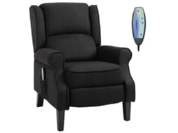 Poltrona de Massagem Poltrona Relax Reclinável com Controlo Remoto 2 Áreas de Massagem Bolso Lateral 78x83x101 Cm Preto