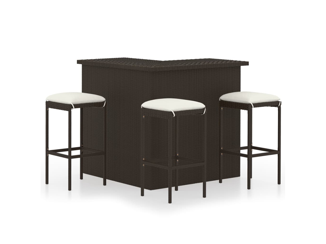 Vidaxl 4 Pcs Conjunto De Bar P/ Jardim Com Almofadões Vime Pe Castanho