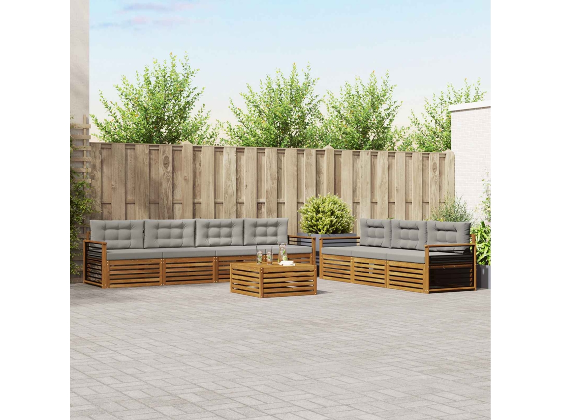 Vidaxl Conjunto De Sofás Para Exterior 8 Unid. Cinza Natural E Claro