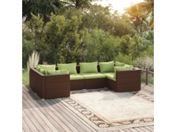Conjunto 6 Peças Lounge Jardim C/ Almofadões Vime Pe Castanho Dkd Home Decor