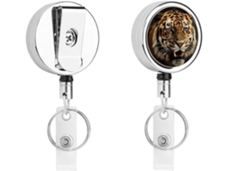 Porta Crachá Retrátil Tiger Com Clipe Cinto E Chaveiro, Clipe De Metal Cordão, Porta Crachá Resistente E