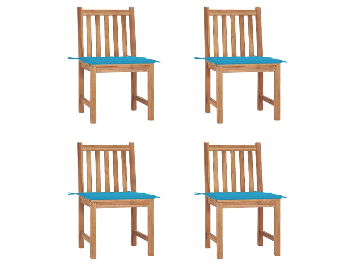 Cadeiras De Jardim C/ Almofadões 4 Pcs Madeira De Teca Maciça Dkd Home Decor
