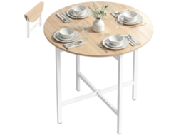 Mesa de Jantar Dobrável, Redonda, com 80 Cm de Diâmetro, para 2 a 4 Pessoas, na Cor Madeira Natural. BAGOLY SHOP