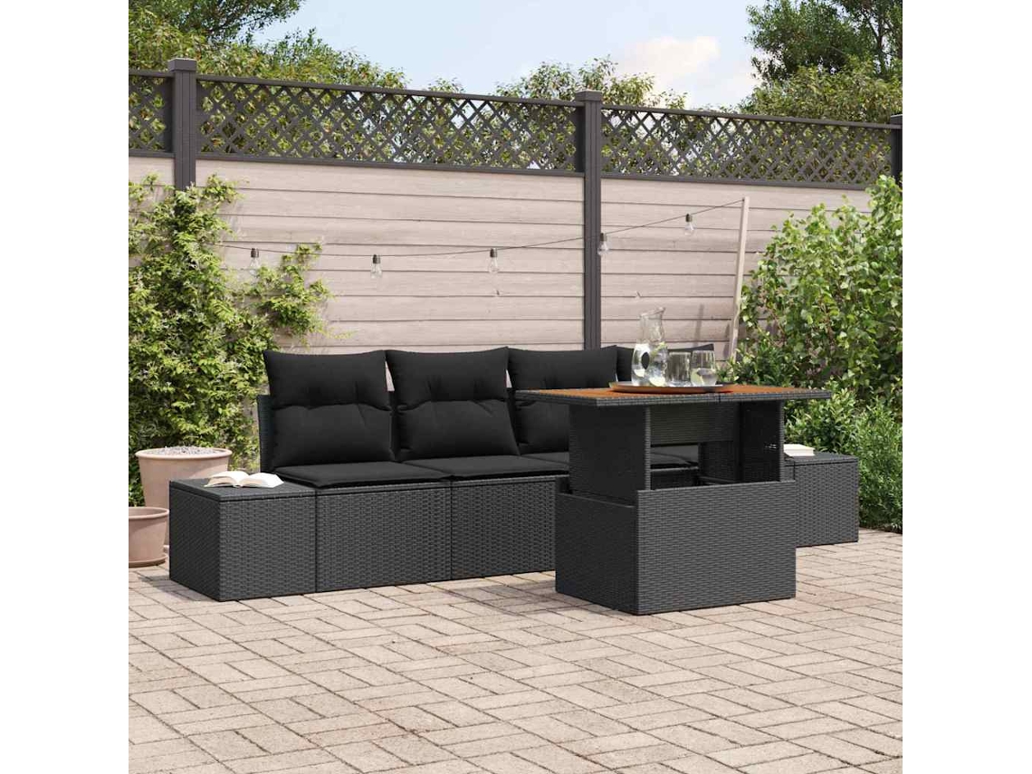 Vidaxl Conjunto De Sofá De Jardim 5 Unid. Preto Rattan Sintético
