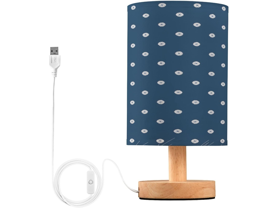 Abajur De Cabeceira Com Estampa Bolinhas, Portas De Carregaje USB C, Luminária De Mesa Cabeceira, Luminária De