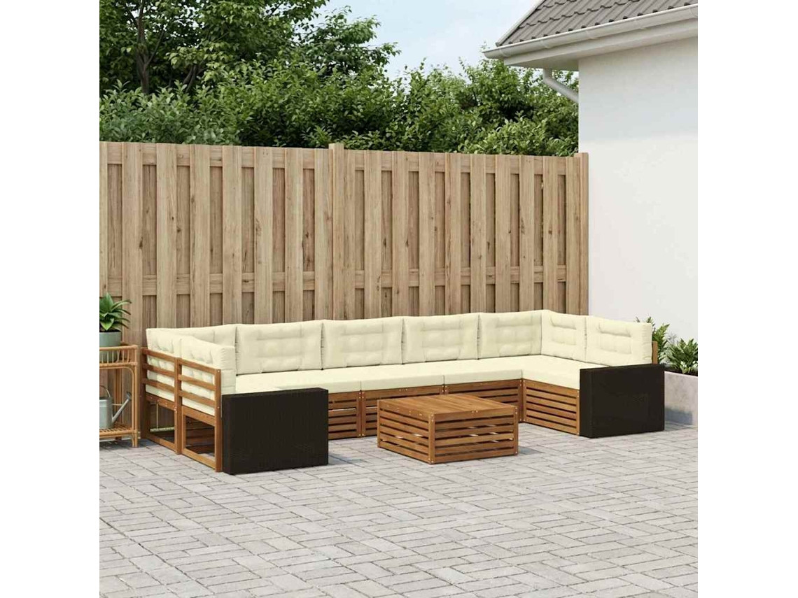 Vidaxl Conjunto De Sofás Para Exterior 8 Unid. Natural E Creme