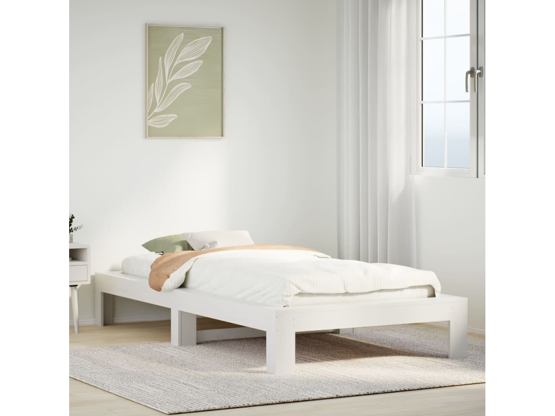 Vidaxl Cama Sem Colchão 75x190 Cm Madeira De Pinho Maciça Branco