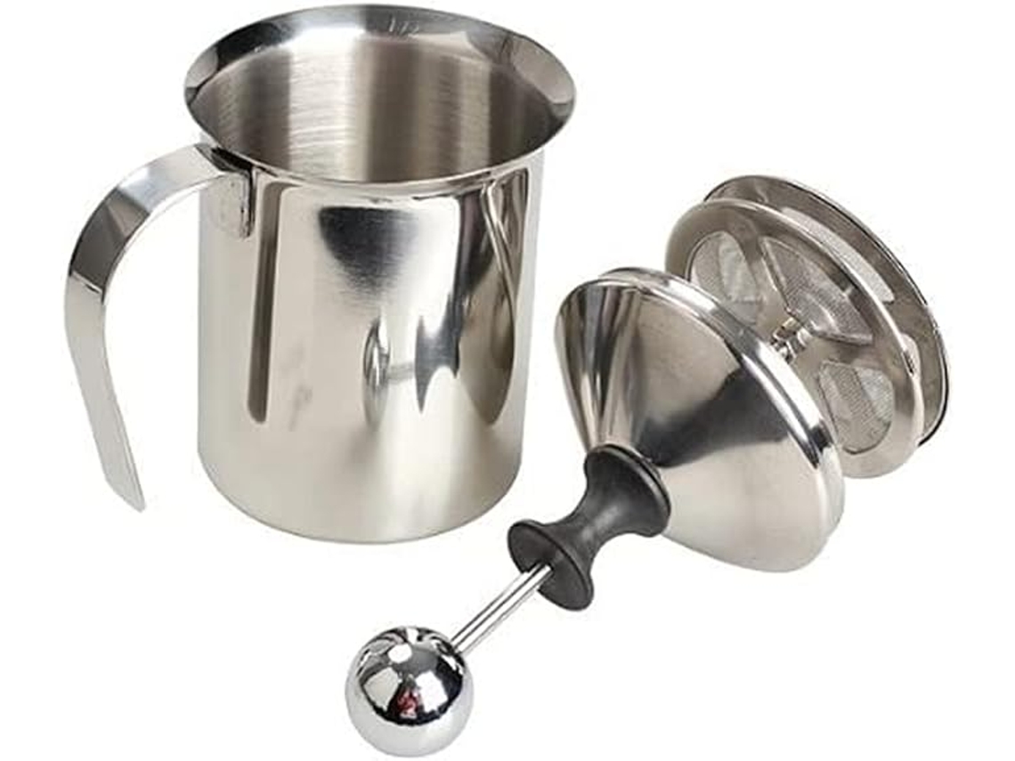 Espumador De Leite Em Aço Inoxidável Com Dupla Peneira, 400 Ml