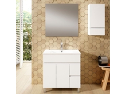 Móveis de casa de banho com lavatório, espelho e aplique LED URBAN 80x45 cm acabamento branco brilhante 2 gavetas e 2 portas