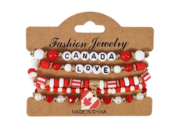 Conjunto pulseiras miçangas coração bandeira Canadá vermelho branco, joia em camadas STELASPLEN