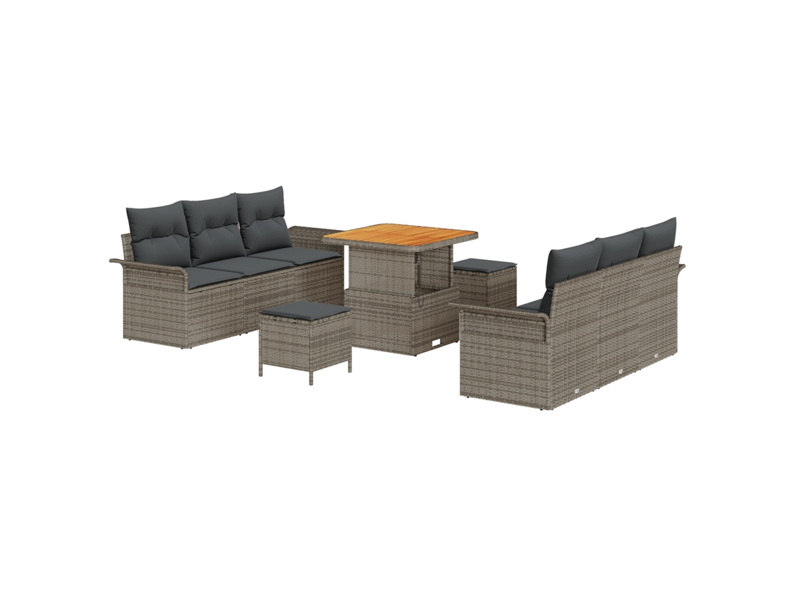 Conjunto 9 Sofá De Jardim Vidaxl Cinzento Vime Pe (80 X 80 X 71 Cm)