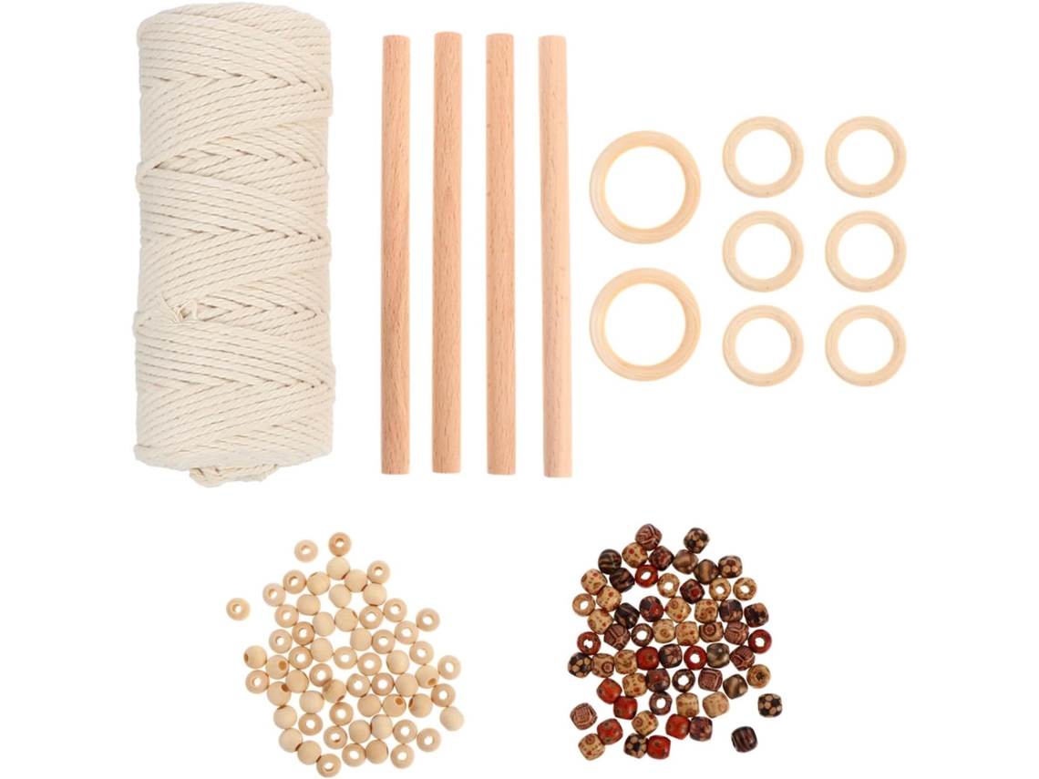 Kit De Macramê Artesanal Garneck, Cordão De Algodão Seguro E Durável Contas Madeira Para Decoração Parede, Adequado Para