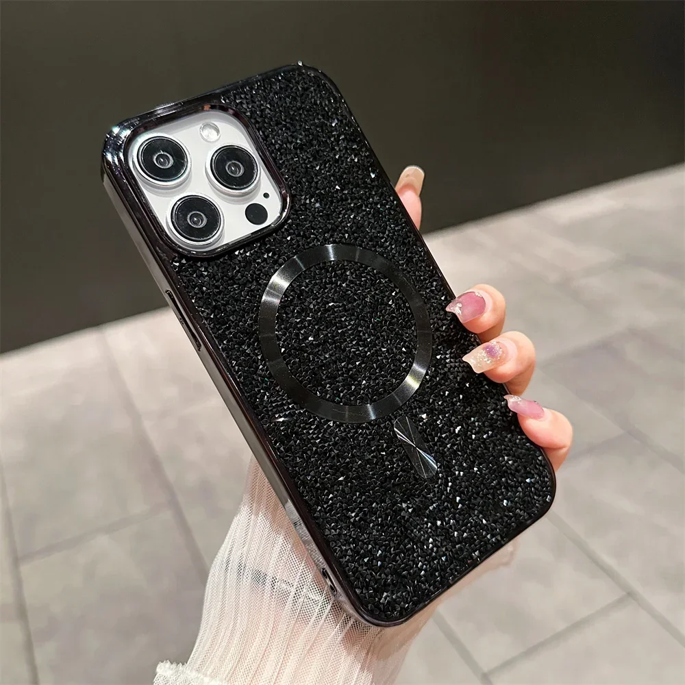 (preto, Iphone 13 Pro Max) Capa Magnética De Luxo Com Diamantes Brilhantes, Compatível Com Carregamento Sem Fio Magsafe