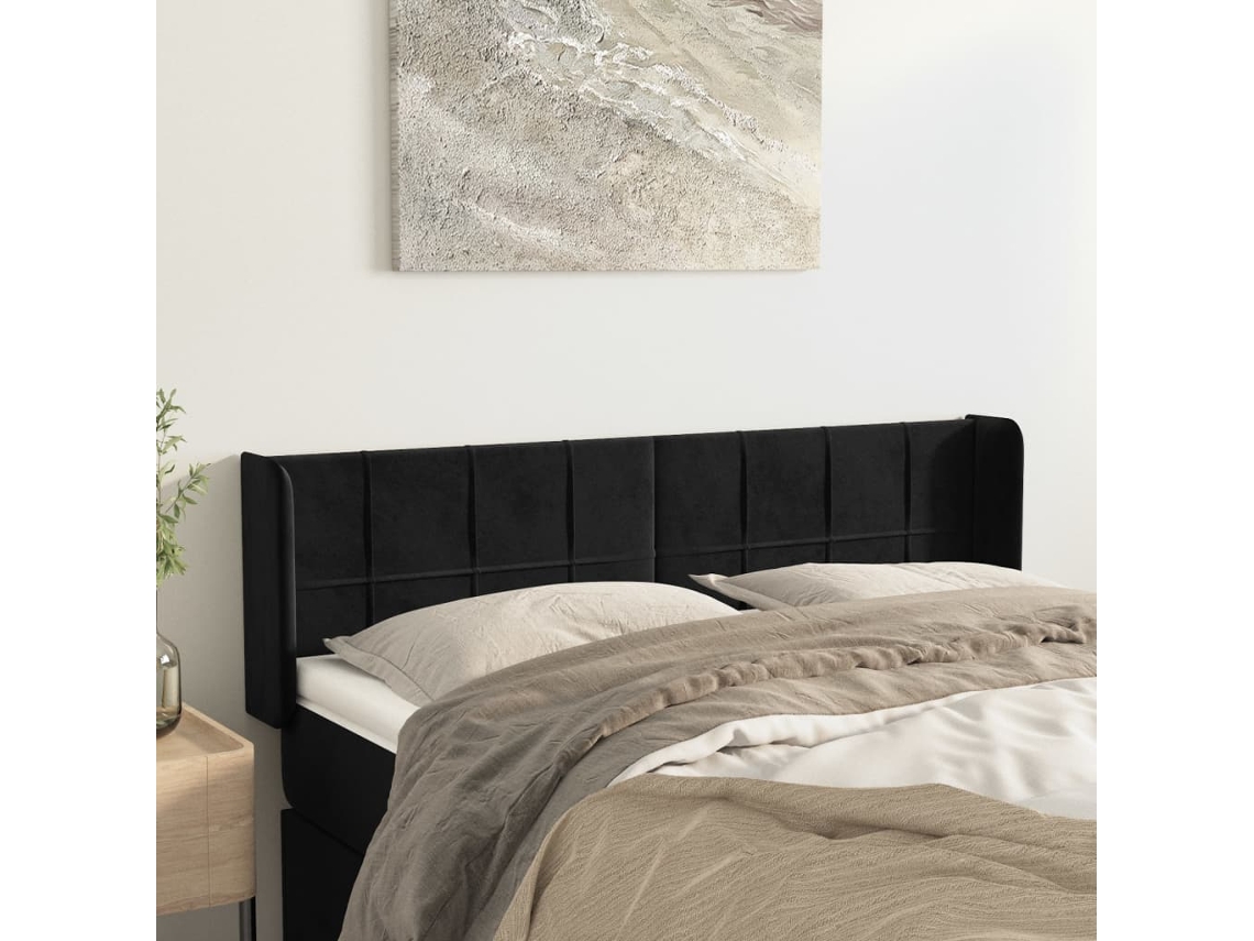 Vidaxl Cabeceira De Cama C/ Abas Tecido 147x16x78/88 Cm Preto