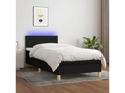 Vidaxl Cama Box Spring C/ Colchão E Led 90x190 Cm Tecido Preto