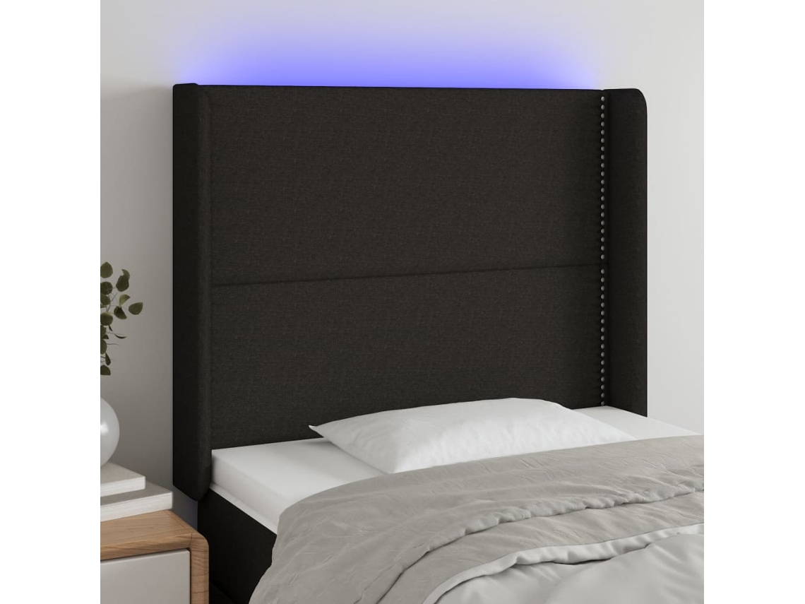 Vidaxl Cabeceira De Cama C/ Luzes Led Tecido 93x16x118/128 Cm Preto