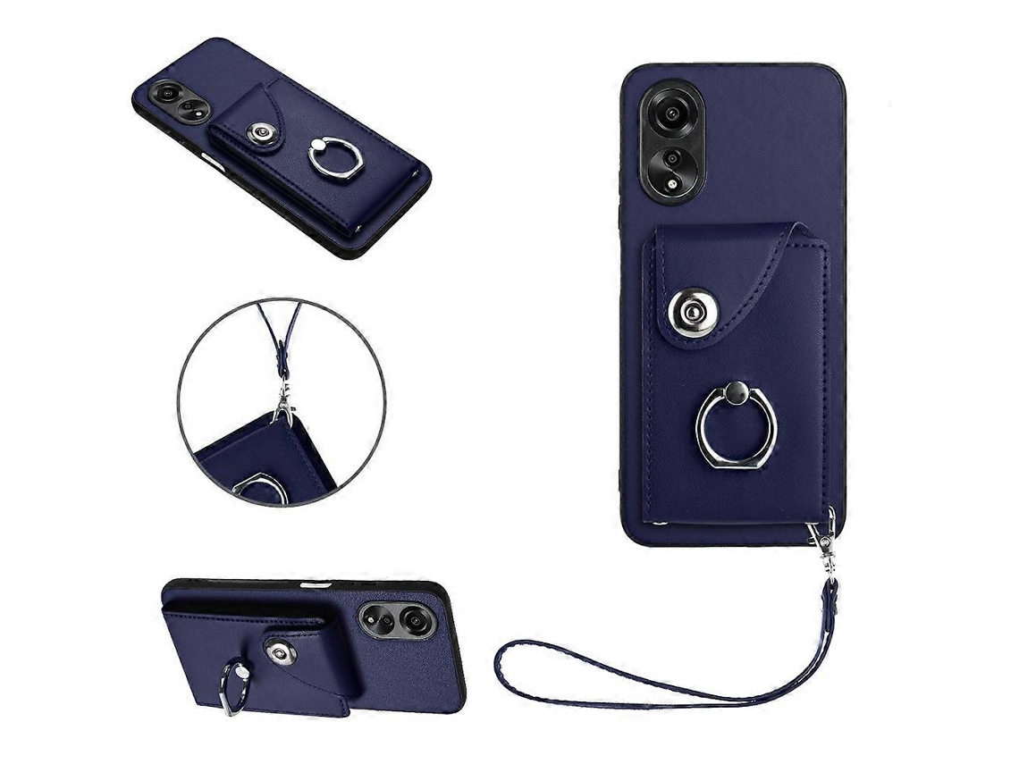Capa De Celular Em Pu Com Cordão, Porta-cartões E Suporte Para Anéis, Compatível Com Oppo A38 4g/a18 4g Global.