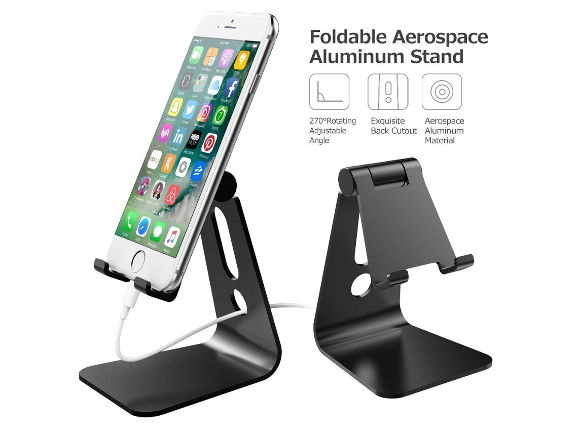 Suporte de Mesa Celular com Rotação 270°, Preto AQUAFORGE