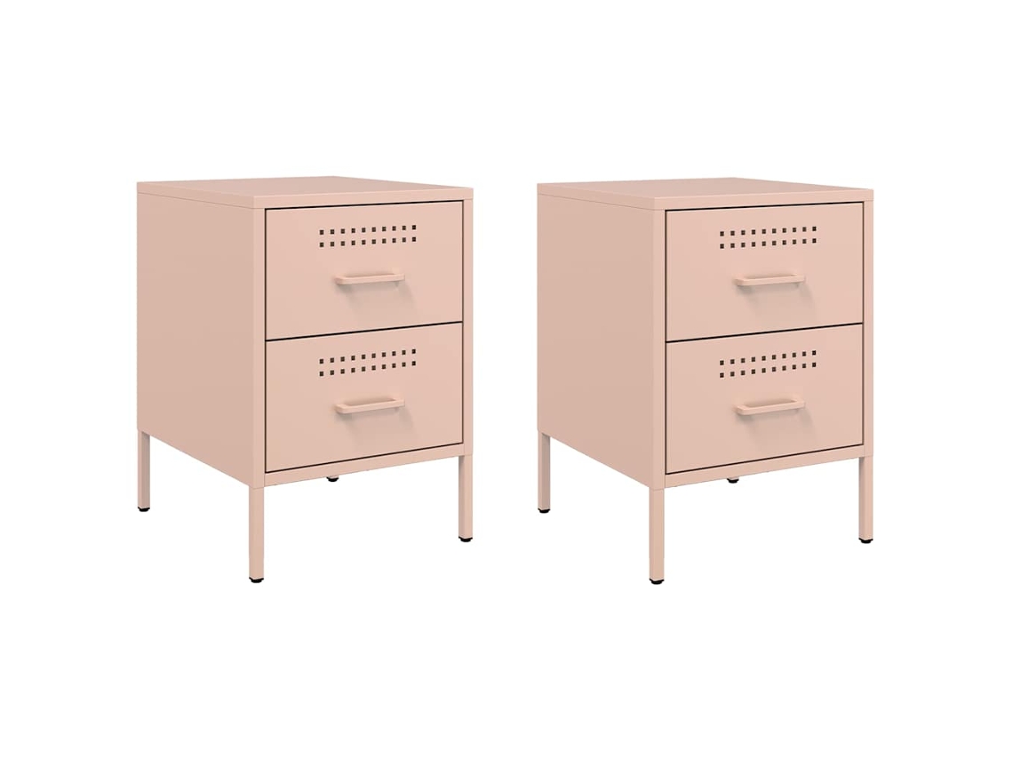 Conjunto 2 Mesa De Cabeceira Vidaxl Cor-de-rosa Aço (36 X 39 X 50.5 Cm)