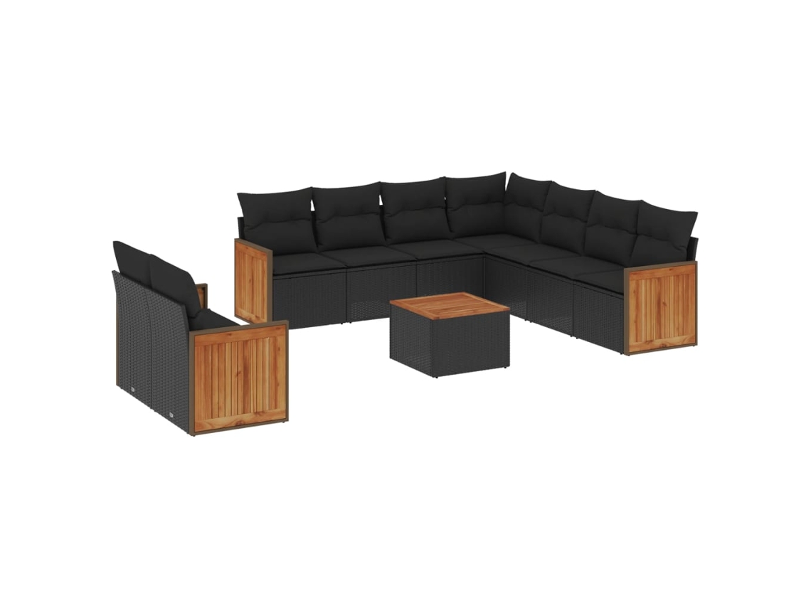 Maison Exclusive - 10 Pcs Conjunto Sofás De Jardim C/ Almofadões Vime Pe Preto