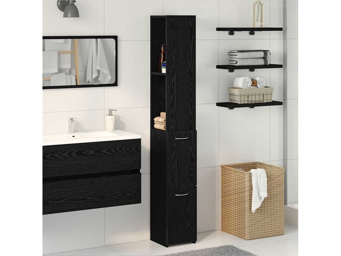 Vidaxl Armário De Banheiro Carvalho Preto 25 X 25 X 170 Cm