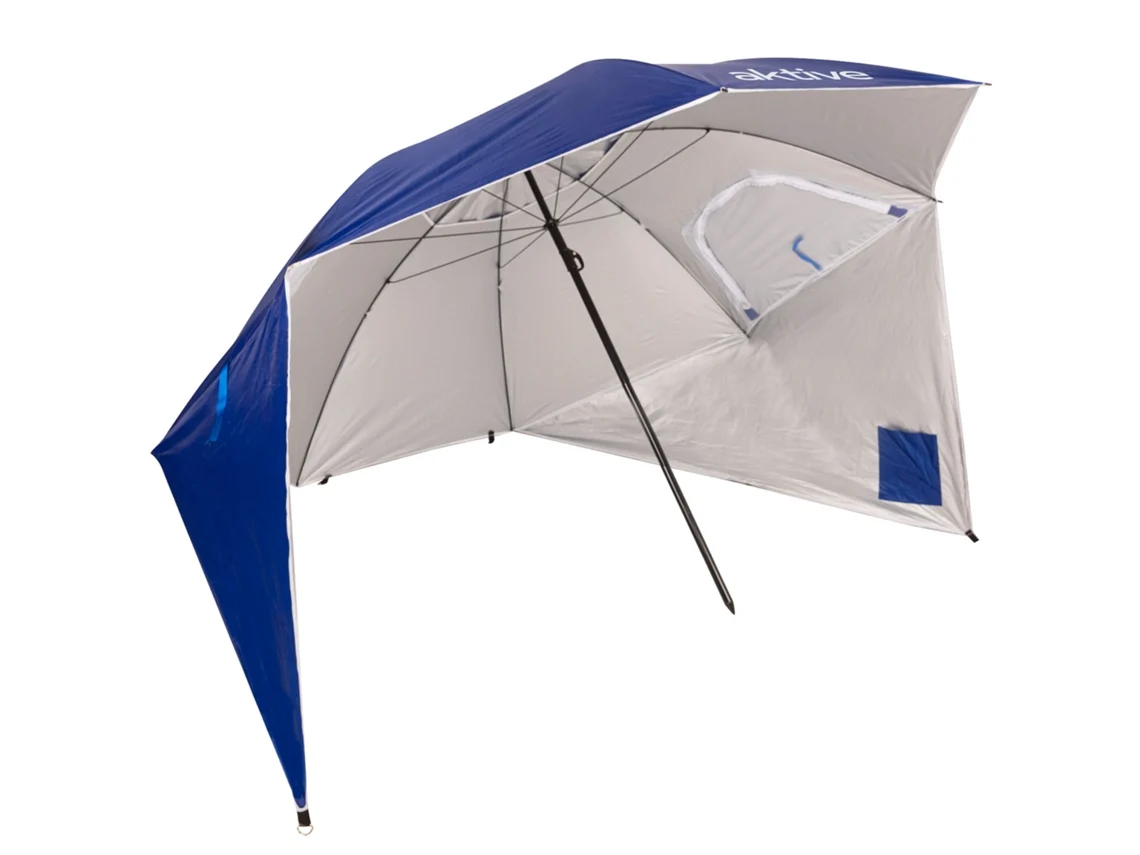 Aktive Guarda-sol De Praia Anti-vento 8 Varetas 240 Cm Azul C/janelas