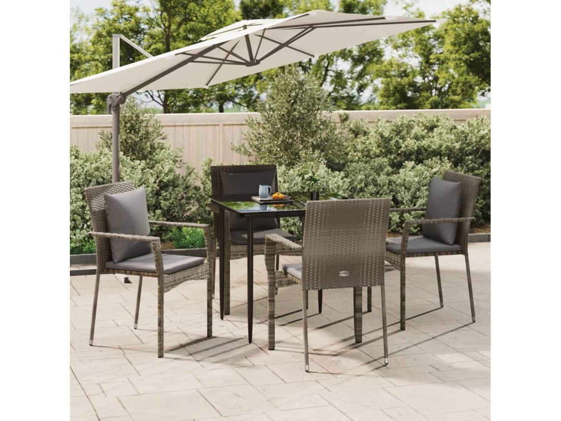 Pcs Conjunto Jantar Jardim C/ Almofadões Vime Pe Preto/cinza Dkd Home Decor