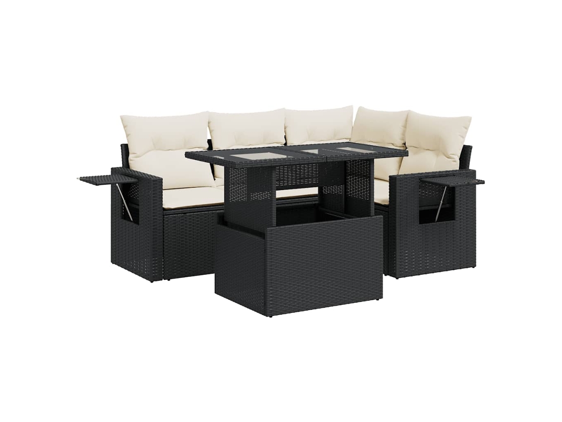 Conjunto de 5 Sofás de Jardim com Almofadões Vime Pe Preto MAISON EXCLUSIVE (5 pcs)