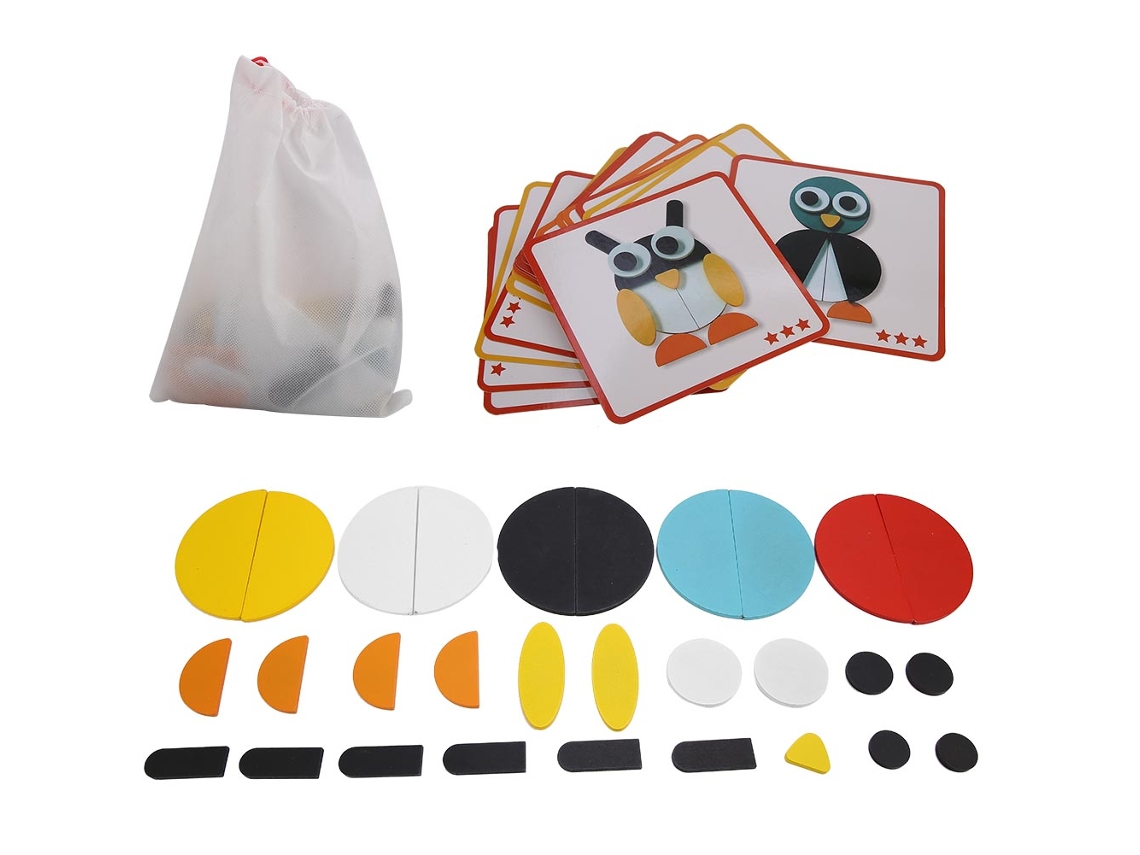 Quebra-cabeça de madeira Tangram com animais, brinquedo educativo para crianças.