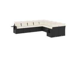 Conjunto de 10 Sofás de Jardim com Almofadões Vime Pe Preto MAISON EXCLUSIVE