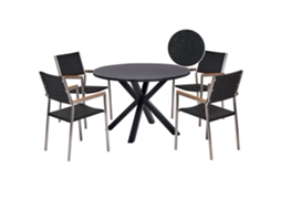Conjunto De Refeição De Jardim Para 4 Pessoas Beliani Maletto/grosseto De Alumínio, Ratan Sintético Preto 120x120x75