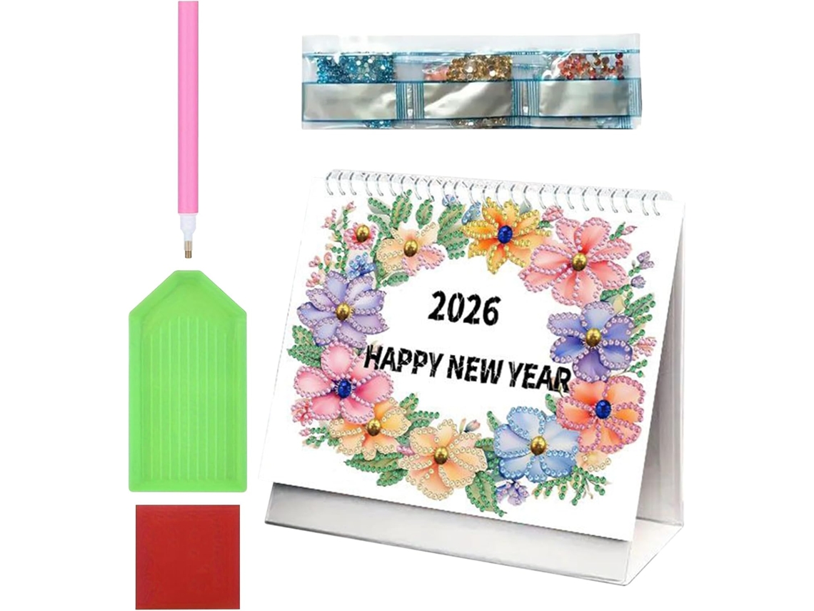 Calendário 2026 de 12 com e Decoração para Mesa Planejador Artístico Peças Strass Cristais Brilhantes, CHABERLU