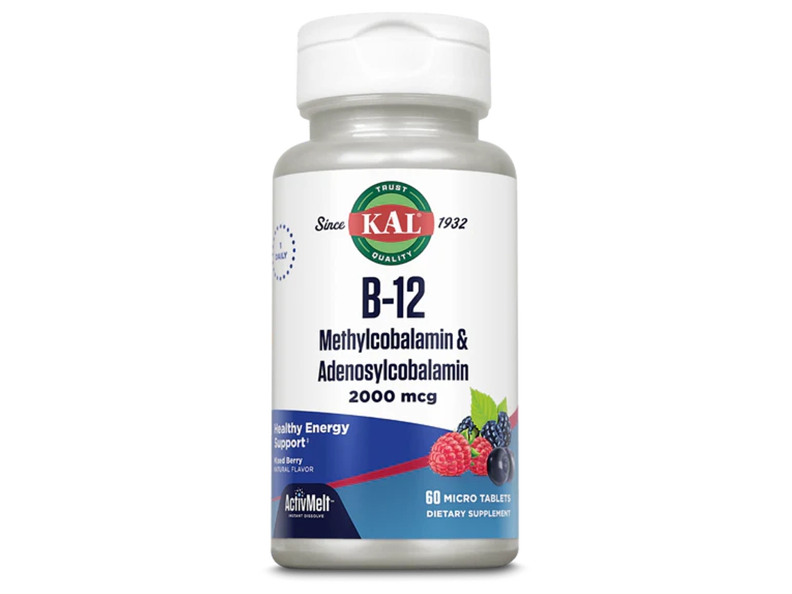 B12 Metilcobalamina Adenosylcobalamin 2000 Mcg 60 Micro Comprimidos 60cápsulas Kal