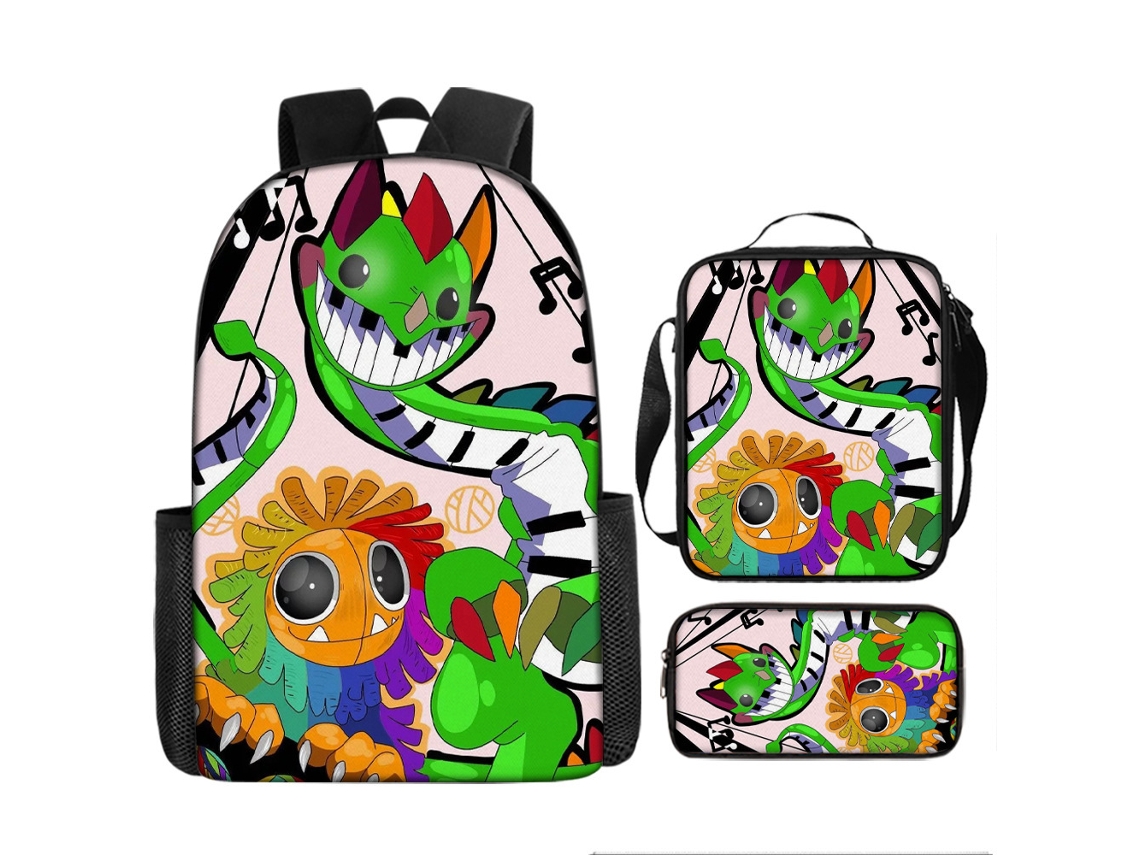 Conjunto De Três Peças De Mochila Infantil Com Estampado De Desenhos Animados: Mochila Escolar Com Alças, Lancheira Térmica E Estojo, Modelo 14