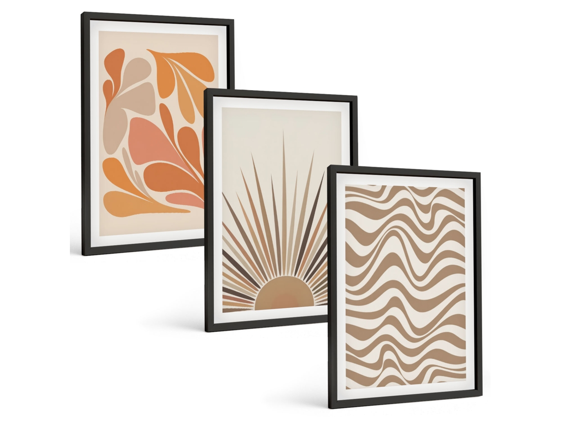 Conjunto De Pinturas Formas Pastel Boho Com Tema De Sol Espelharte (3 Peças 40x60 Cm)