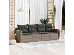 Vidaxl 4 Pcs Conjunto Sofás De Jardim C/ Almofadões Vime Pe Cinzento